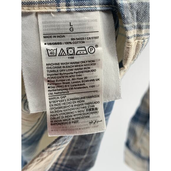 GAP Men's Blue-Cream Plaid Button-Up Long Sleeve Standard-Fit Oxford Shirt SZ L - Picture 10 of 10